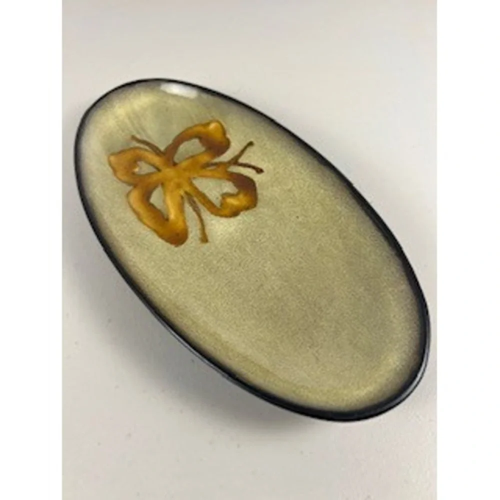 Pier 1 Kioko Hand Painted Stoneware Oval Serving Dish Butterfly Design GoldBeige